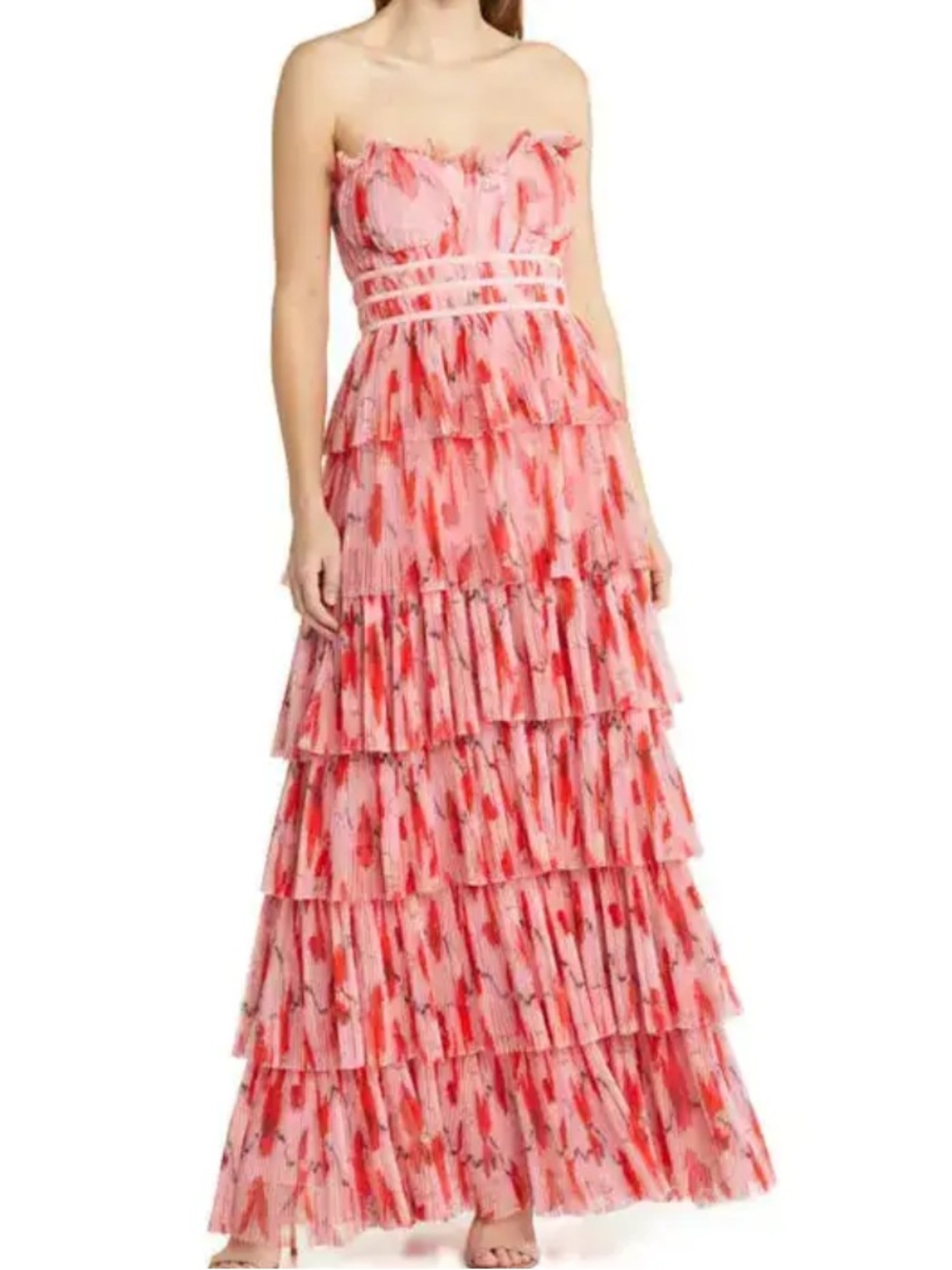 HUTCH Monaco Strapless Pink Ruffle Tiered Dress